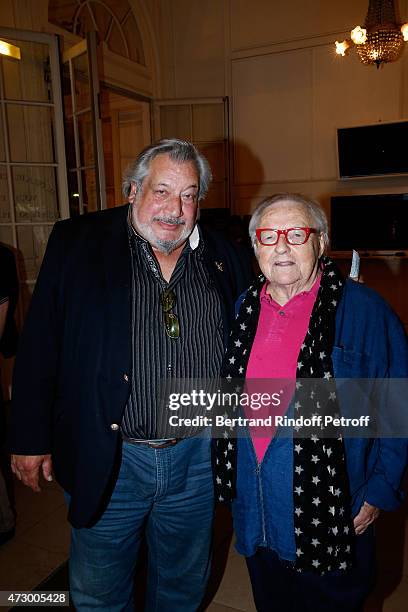 Actors Jean-Claude Dreyfus and Roger Dumas attend the 'Open Space' : Theater Play at Theatre de Paris on May 11, 2015 in Paris, France.