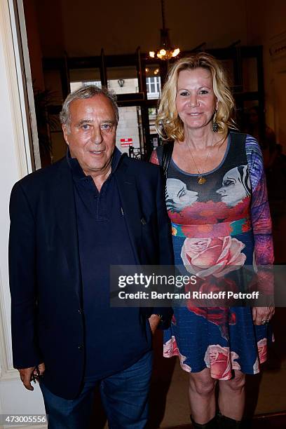 Daniel Hechter and Fiona Gelin attend the 'Open Space' : Theater Play at Theatre de Paris on May 11, 2015 in Paris, France.