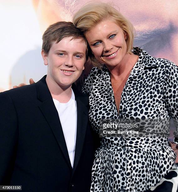 Actress Peta Wilson and her son Marlow Harris-Wilson attend the premiere of 'The Water Diviner' at TCL Chinese Theatre IMAX on April 16, 2015 in...