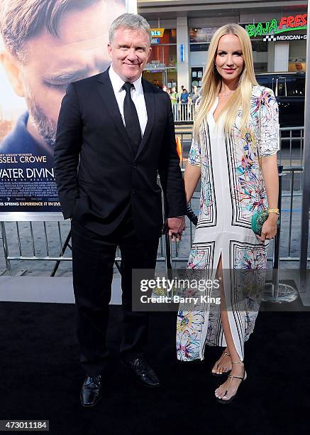 Actor Anthony Michael Hall and Lucia Oskerova attend the premiere of 'The Water Diviner' at TCL Chinese Theatre IMAX on April 16, 2015 in Hollywood,...