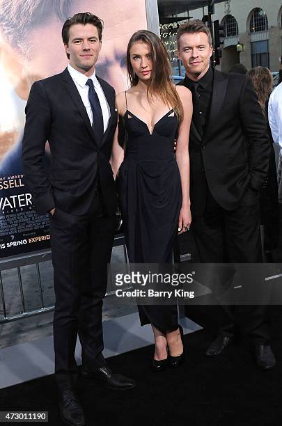 Actor Thomas Cocquerel, Elsa Cocquerel and actor Todd Lasance attend the premiere of 'The Water Diviner' at TCL Chinese Theatre IMAX on April 16,...