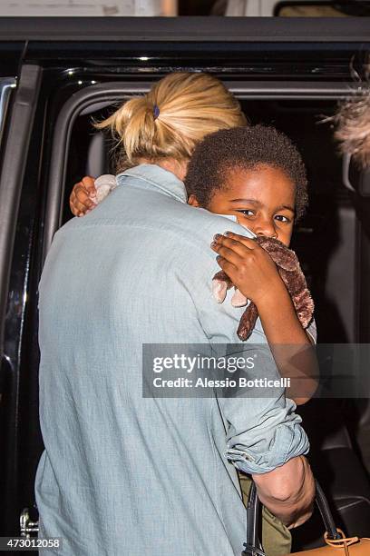 Charlize Theron and her son Jackson Theron are seen having dinner at The Polo Bar on May 11, 2015 in New York City.