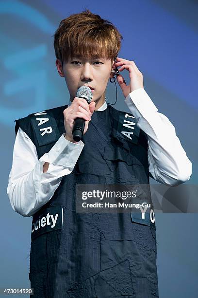 Kim Sung-Kyu aka Sung Kyu of South Korean Boy Band Infinite talks to media during the press showcase for his 2nd Mini Album '27' on on May 11, 2015...