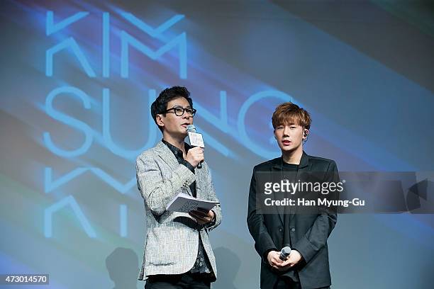 Kim Sung-Kyu aka Sung Kyu of South Korean Boy Band Infinite talks to media during the press showcase for his 2nd Mini Album '27' on on May 11, 2015...