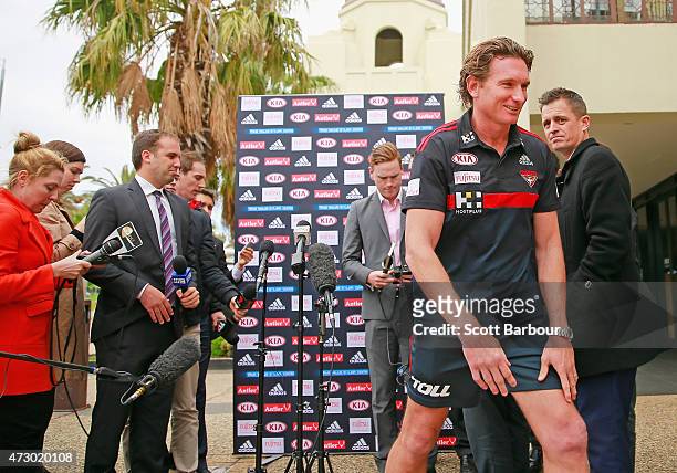 James Hird, coach of the Bombers leaves after speaking to the media during an Essendon Bombers AFL recovery session at St Kilda Sea Baths on May 12,...