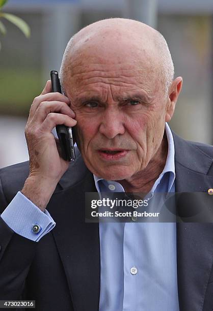 Paul Little, Chairman of the Bombers arrives at an Essendon Bombers AFL recovery session at St Kilda Sea Baths on May 12, 2015 in Melbourne,...