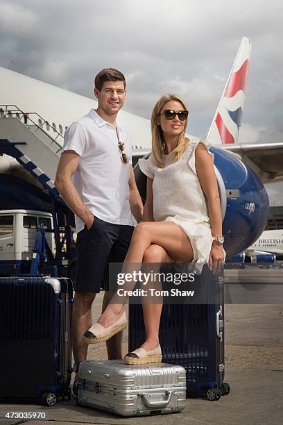 Steven and Alex Gerrard pose for a picture on a BA777 aircraft to launch British Airways Caribbean Campaign on May 11, 2015 in London, England. Alex...
