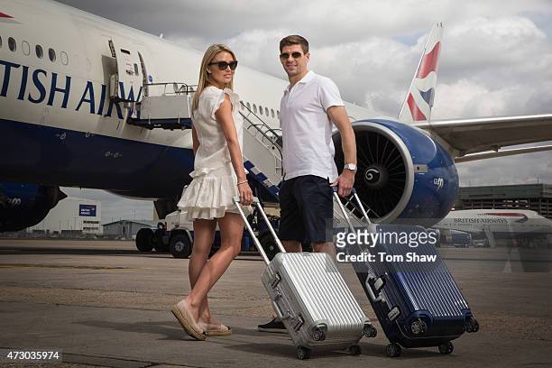 Steven and Alex Gerrard pose for a picture on a BA777 aircraft to launch British Airways Caribbean Campaign on May 11, 2015 in London, England. Alex...