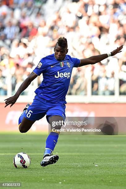 Paul Pogba of Juventus FC in action during the Serie A match between Juventus FC and Cagliari Calcio at Juventus Arena on May 09, 2015 in Turin,...