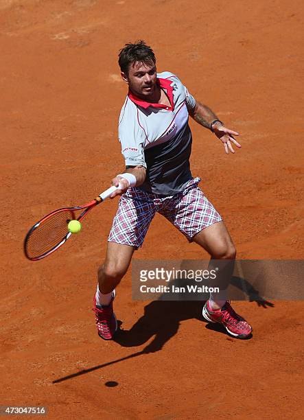 Stan Wawrinka of Switzerland in action during his match against Juan Monaco of Argentina on Day Three of the The Internazionali BNL d'Italia 2015 at...