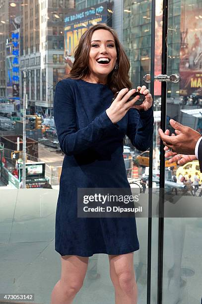 Megan Boone visits "Extra" at their New York studios at H&M in Times Square on May 12, 2015 in New York City.