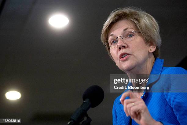 Senator Elizabeth Warren, a Democrat from Massachusetts, speaks during a Roosevelt Institute event at the National Press Club in Washington, D.C.,...