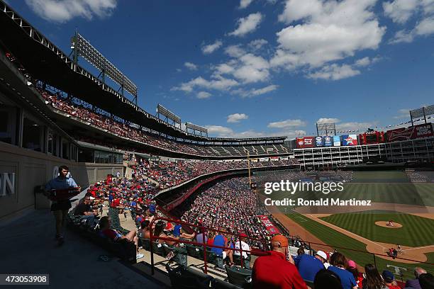 General view of play between the Oakland Athletics and the Texas Rangers at Globe Life Park in Arlington on May 3, 2015 in Arlington, Texas.