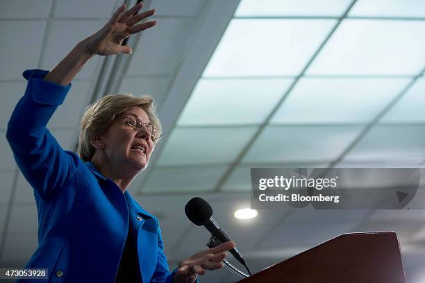 Senator Elizabeth Warren, a Democrat from Massachusetts, speaks during a Roosevelt Institute event at the National Press Club in Washington, D.C.,...