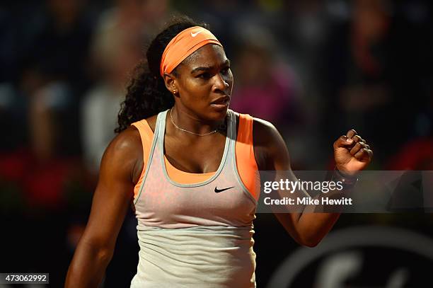 Serena Williams of USA in action against Anastasia Pavlyuchenkova of Russia in their Second Round match on Day Three of The Internazionali BNL...