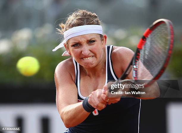 Timea Bacsinszky of Switzerland in action during her match against Sabine Lisicki of Germany on Day Three of the The Internazionali BNL d'Italia 2015...