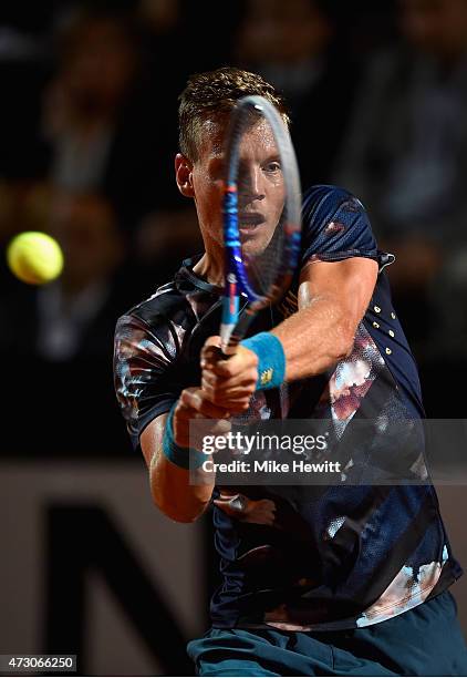 Tomas Berdych of Czech Republic in action against Matteo Donati of Italy in their Second Round match on Day Three of the The Internazionali BNL...