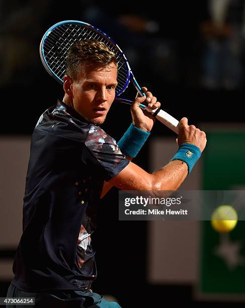 Tomas Berdych of Czech Republic in action against Matteo Donati of Italy in their Second Round match on Day Three of the The Internazionali BNL...