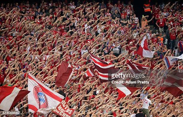 Bayern Munich fans show their support during the UEFA Champions League semi final second leg match between FC Bayern Muenchen and FC Barcelona at...