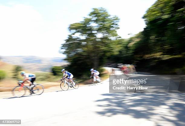 Janez Brajkovic of Slovenia riding for UnitedHealthcare descends with the pelaton during stage three of the 2015 Amgen Tour of California on May 12,...