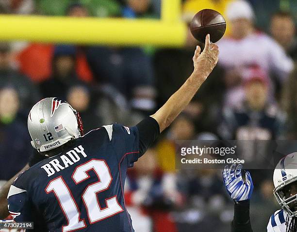 New England Patriots Tom Brady passes in second quarter action against Indianapolis Colts.