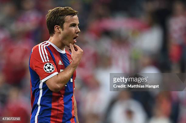 Mario Goetze of Bayern Muenchen looks on after the UEFA Champions League semi final second leg match between FC Bayern Muenchen and FC Barcelona at...
