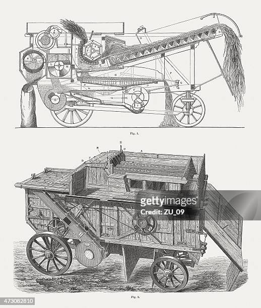 threshing machines from england, wood engravings, published in 1875 - wood grain 幅插畫檔、美工圖案、卡通及圖標