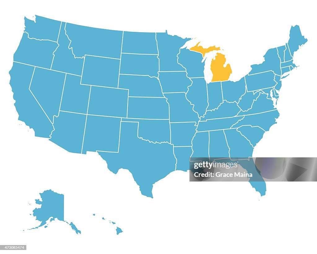Michigan Isa Usa Map Highlighting State Of Michigan Vector High-Res Vector Graphic ...