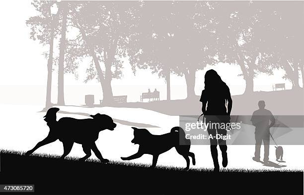 dog park friends - promenade stock illustrations