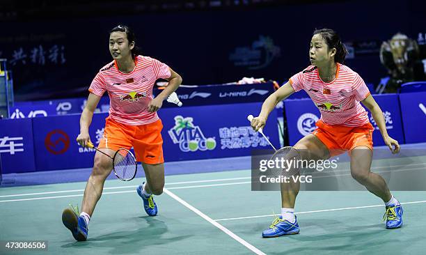 Ma Jin and Tang Yuanting of China competes against Vu Thi Trang and Nguyen Thi Sen of Thailand on day three of 2015 Sudirman Cup BWF World Mixed Team...