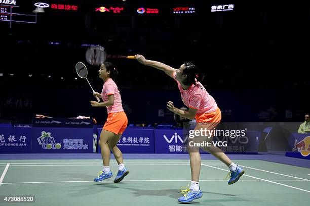 Ma Jin and Tang Yuanting of China competes against Vu Thi Trang and Nguyen Thi Sen of Thailand on day three of 2015 Sudirman Cup BWF World Mixed Team...