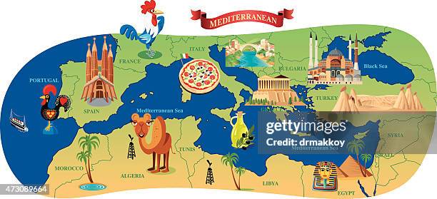 mediterranean cartoon map - cannes stock illustrations