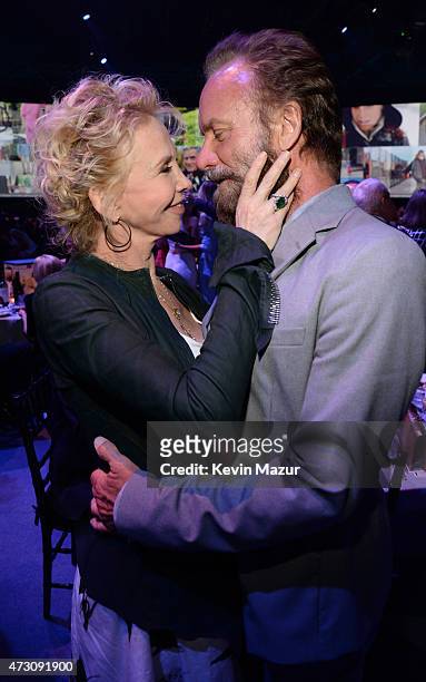 Trudie Styler and Sting attend The Robin Hood Foundation's 2015 Benefit at Jacob Javitz Center on May 12, 2015 in New York City.