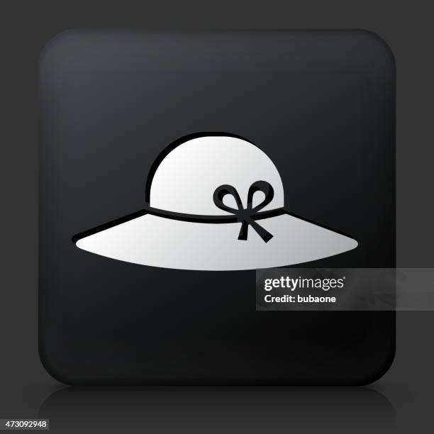 black square button with sun hat icon - white hat fashion item stock illustrations