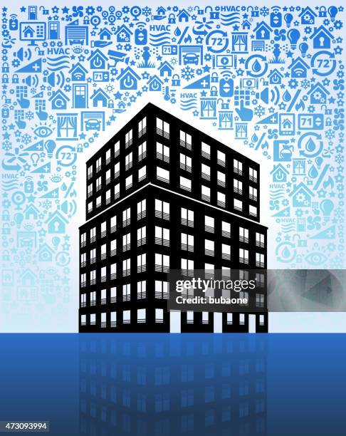 office building on home automation and security vector background - computer screens multiple stock illustrations