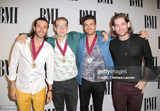 Honorees Nasri, Alex Tanas, Mark Pellizzer and Ben Spivak of Magic! attend the 63rd Annual BMI Pop Awards held at the Beverly Wilshire Hotel on May...