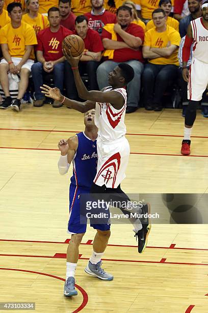 Clint Capela of the Houston Rockets shoots the ball against the Los Angeles Clippers in Game Five of the Western Conference Semifinals during the...