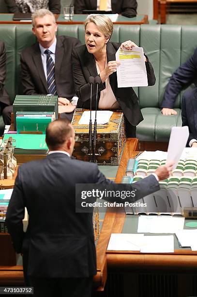 Deputy Leader of the Opposition Tanya Plibersek during House of Representatives question time at Parliament House on May 13, 2015 in Canberra,...