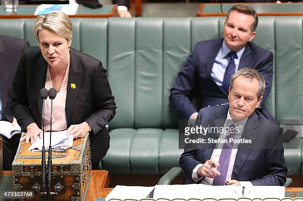 Deputy Leader of the Opposition Tanya Plibersek and Leader of the Opposition Bill Shorten during House of Representatives question time at Parliament...