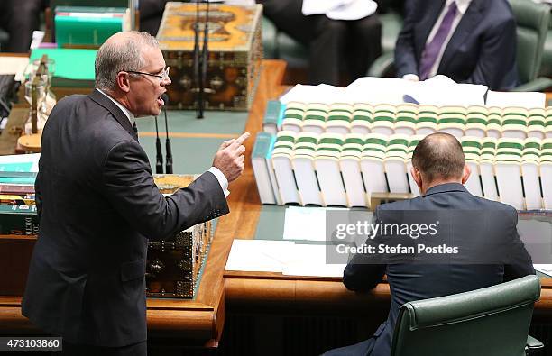 Minister for Social Services Scott Morrison during House of Representatives question time at Parliament House on May 13, 2015 in Canberra, Australia....