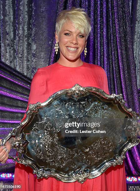 Honoree P!nk poses with the BMI President's Award during the 63rd Annual BMI Pop Awards held at the Regent Beverly Wilshire Hotel on May 12, 2015 in...
