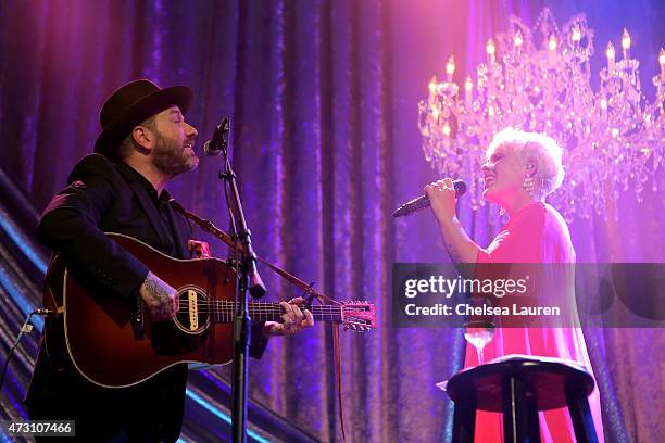 Singer-songwriter Dallas Green and honoree P!nk perform onstage during the 63rd Annual BMI Pop Awards held at the Beverly Wilshire Hotel on May 12,...