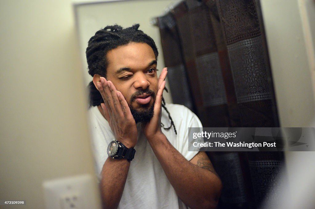 OXON HILL, MD - FEBRUARY 6: Robert Barksdale washes his face wh