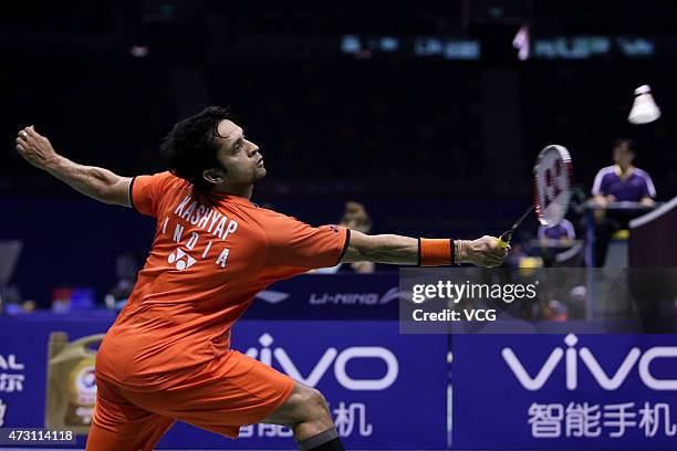 Kashyap Parupalli of India returns to Son Wan Ho of Korea during Men's Singles match on day four of 2015 Sudirman Cup BWF World Mixed Team...