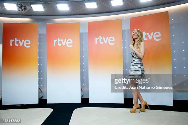 Spanish singer Edurne attends a press conference before Eurovision Gala at Torrespana on May 13, 2015 in Madrid, Spain.