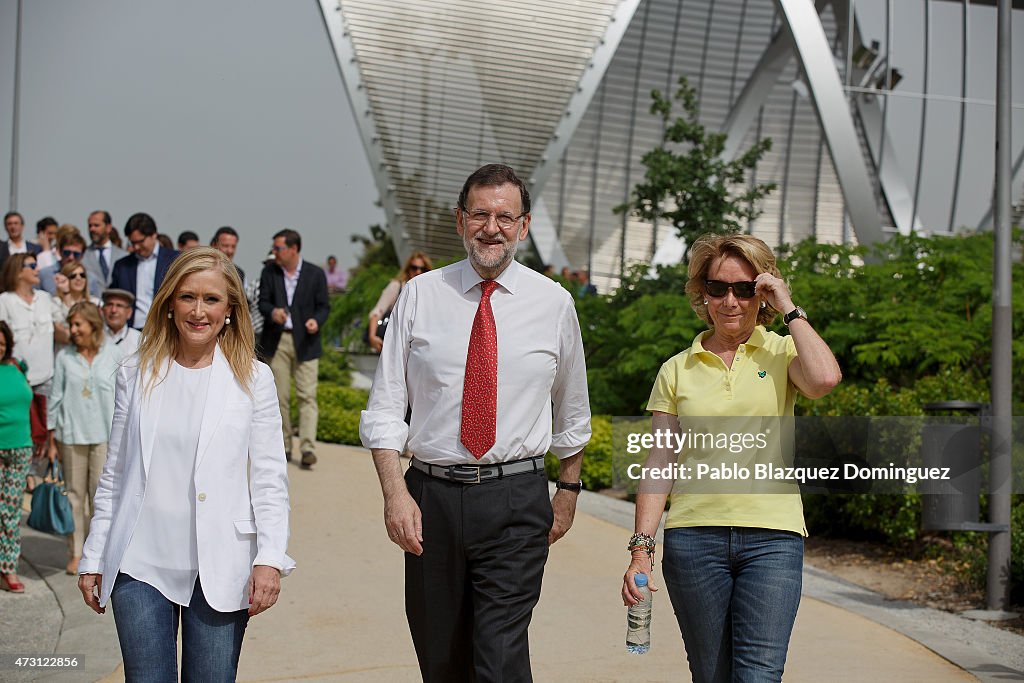 Esperanza Aguirre And Mariano Rajoy Attend A Cycling Event During The Electoral Campaign In Madrid