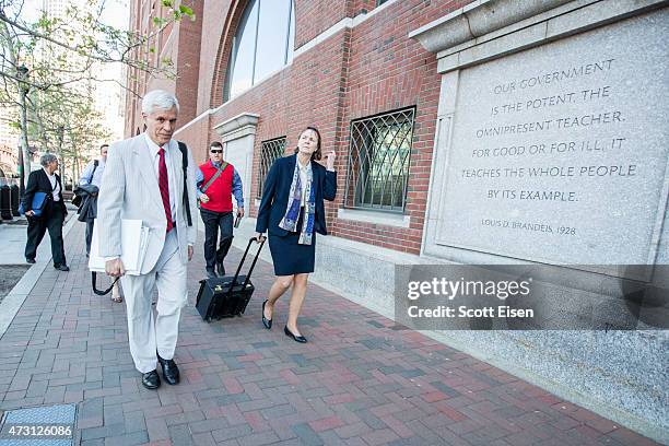 Members of the legal defense team for Boston Marathon bombing suspect Dzhokhar Tsarnaev, including David Bruck, and Judy Clarke arrive at John Joseph...