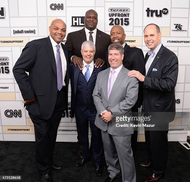 Charles Barkley, Shaquille O'Neal, David Levy, President, TBS, Inc., Kenny Smith, Lenny Daniels and Ernie Johnson attend the Turner Upfront 2015 at...