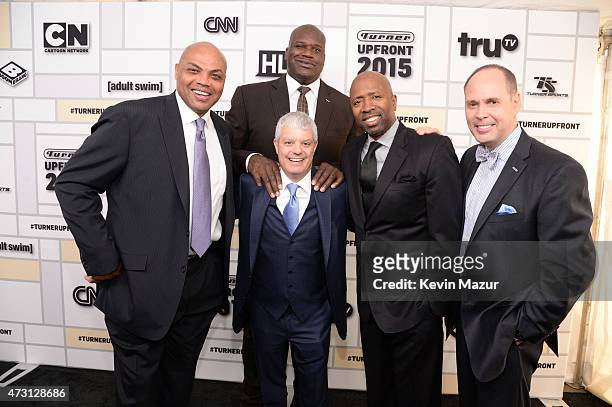 Charles Barkley, Shaquille O'Neal, David Levy, President, TBS, Inc., Kenny Smith and Ernie Johnson attend the Turner Upfront 2015 at Madison Square...