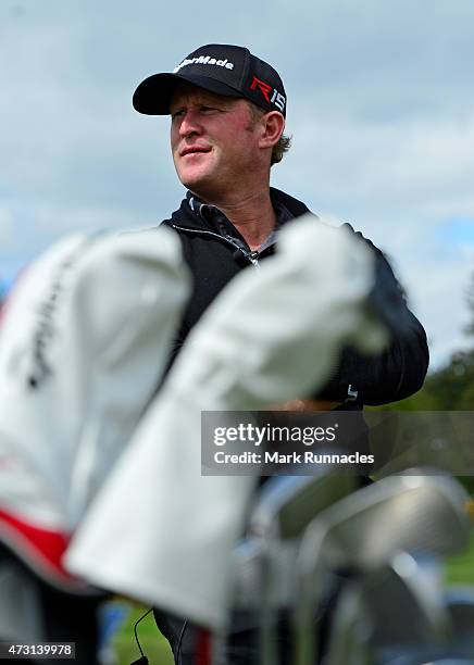 Jamie Donaldson of Wales recreates his famous pitching wedge shot into the 15th green before unveiling the Ryder Cup Moment of Victory Plaque on the...